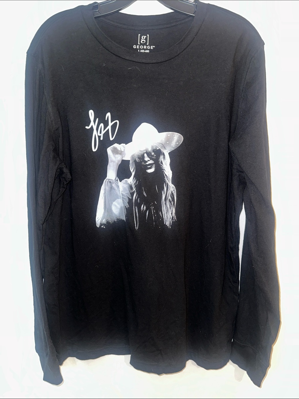 George Black Long-Sleeve Tee with White Graphic of Laney Wilson